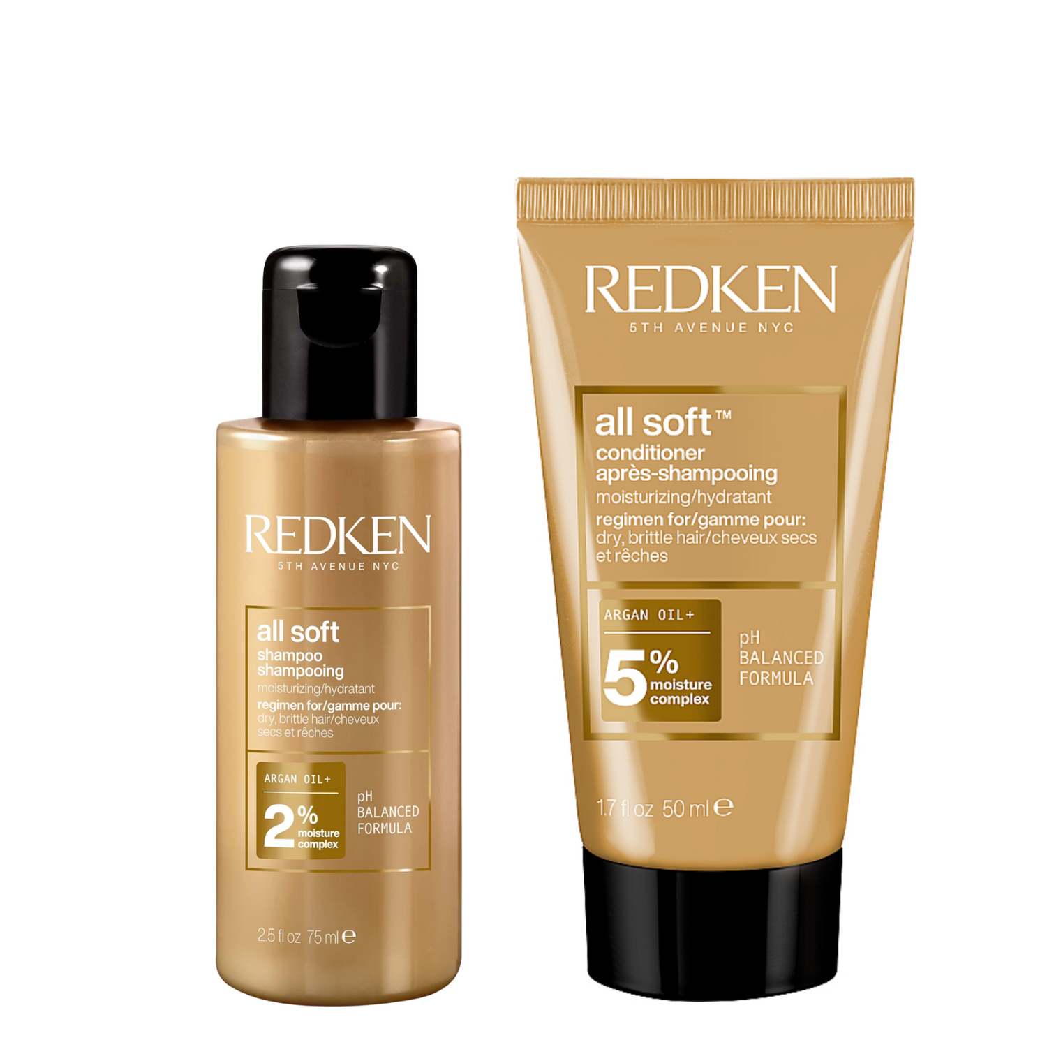 REDKEN ALL SOFT SHAMPOO 75ml + CONDITIONER 50ml Set Reiseset Argan Oil